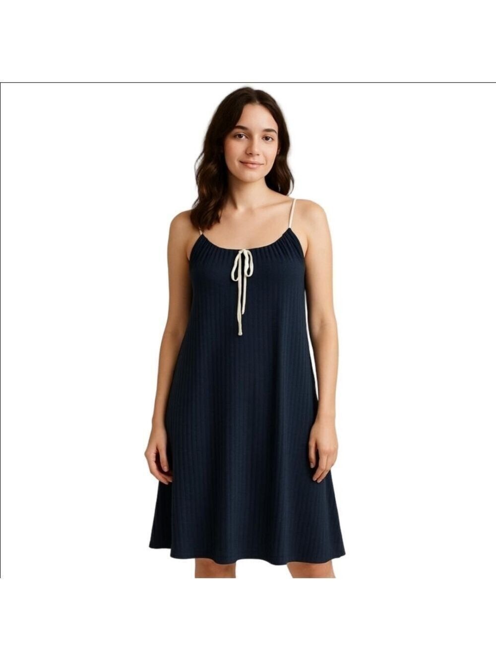 Navy Blue Spaghetti Strap Midi Dress